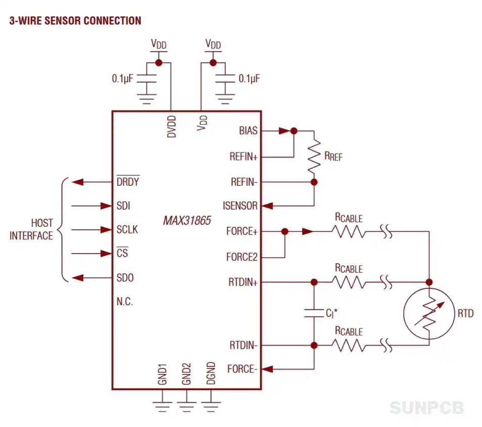MAX31865 Typical Application Circuit Diagram